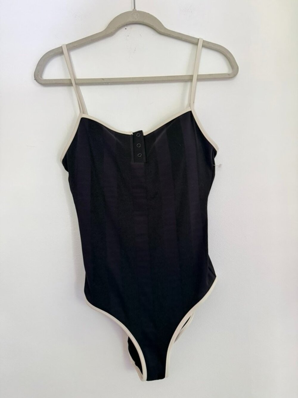 Aerie Real Good Black Contrast Trim One Piece Swimsuit Size Medium long